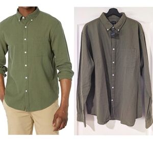 NWT Club Monaco | Men's Long Sleeve Linen Seersucker Shirt in Olive